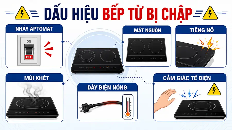 Dấu hiệu và nguyên nhân bếp từ bị chập thường gặp