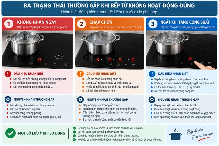 Kiểm tra bếp từ báo lỗi không nhận nồi chập chờn