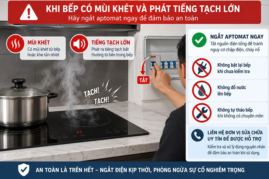 Ngắt nguồn khi bếp từ báo lỗi không nhận nồi kèm mùi khét