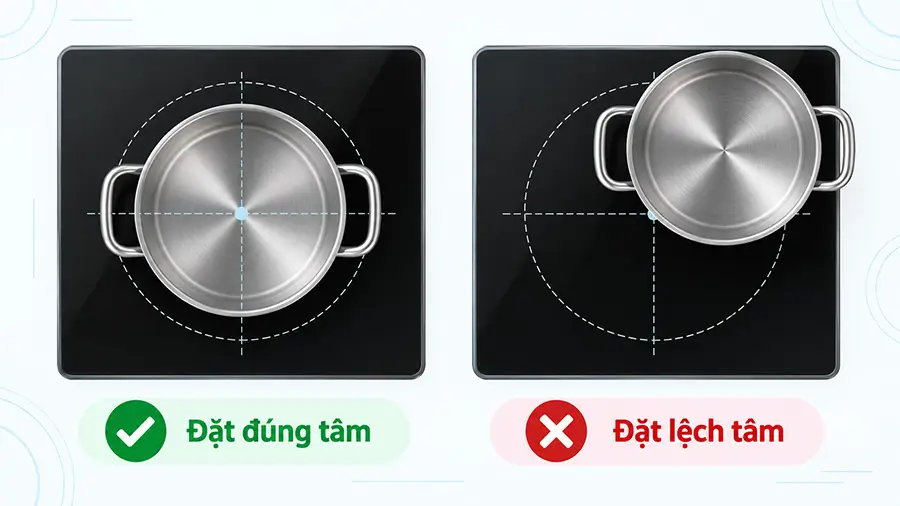Đặt lệch tâm khiến bếp từ báo lỗi không nhận nồi