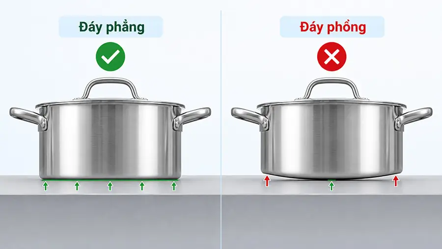 Đáy cong có thể làm bếp từ báo lỗi không nhận nồi