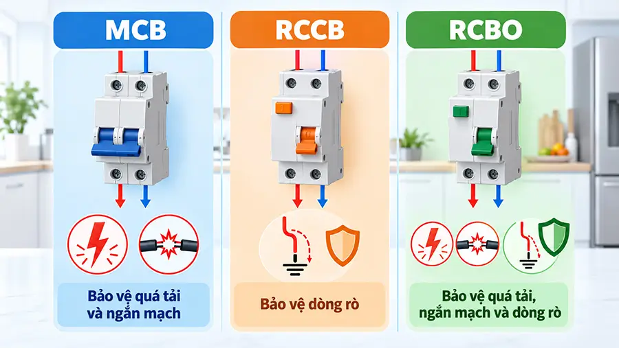 Phân biệt aptomat bảo vệ quá dòng và chống rò