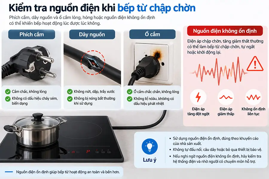 Kiểm tra nguồn điện khi bếp từ chập chờn