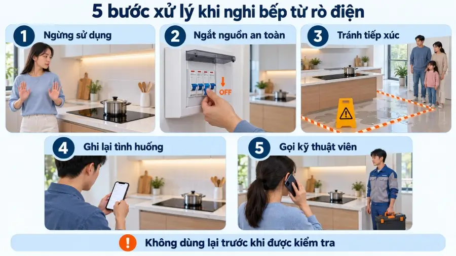 Cách xử lý bếp từ bị rò điện theo thứ tự an toàn